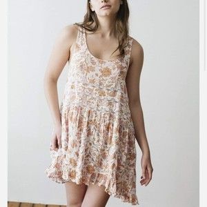 Intimately Free People Floral Voile and Lace Trapeze Slip Dress Ivory Combo Sz L